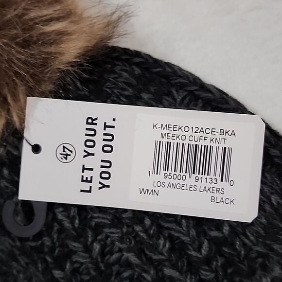 NWT Women's Los Angeles Lakers '47 Black Meeko Cuffed Knit Hat with Pom - Picture 4 of 5